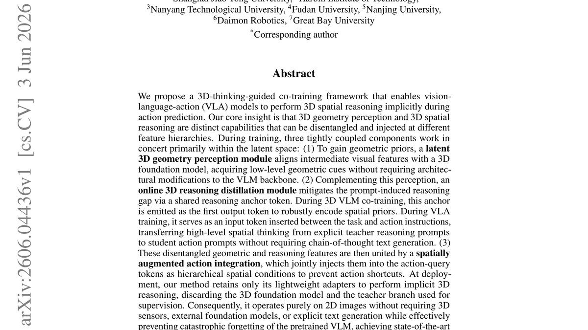 3DThinkVLA: Endowing Vision-Language-Action Models with Latent 3D Priors via 3D-Thinking-Guided Co-training