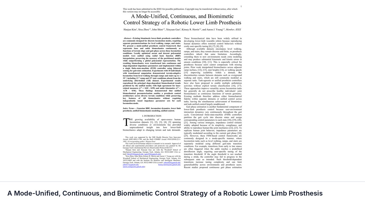 A Mode-Unified, Continuous, and Biomimetic Control Strategy of a Robotic Lower Limb Prosthesis