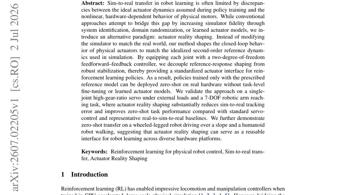 Actuator Reality Shaping for Zero-Shot Sim-to-Real Robot Learning