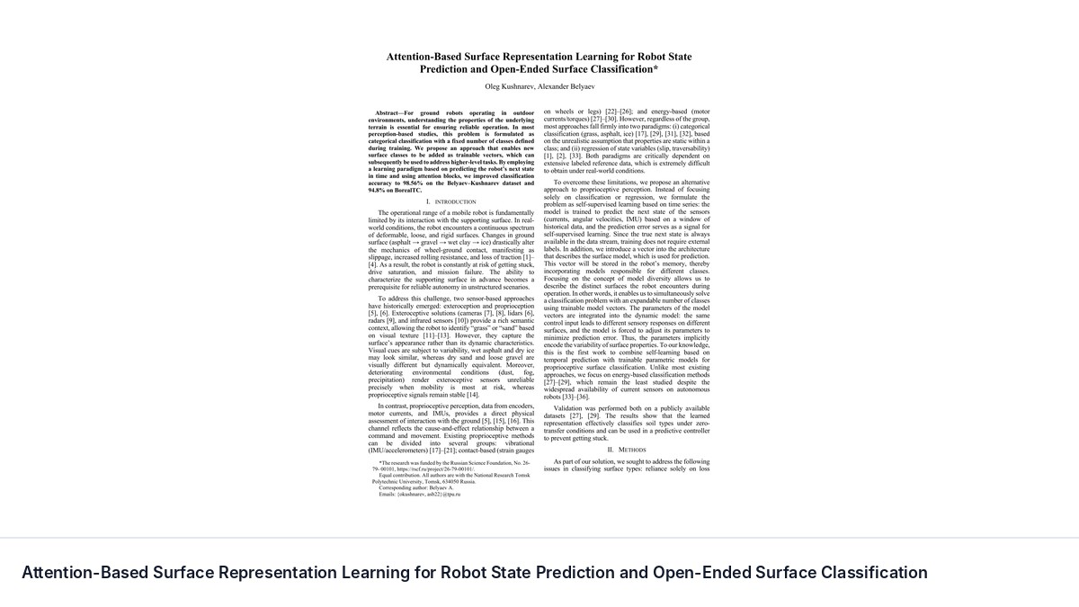 Attention-Based Surface Representation Learning for Robot State Prediction and Open-Ended Surface Classification