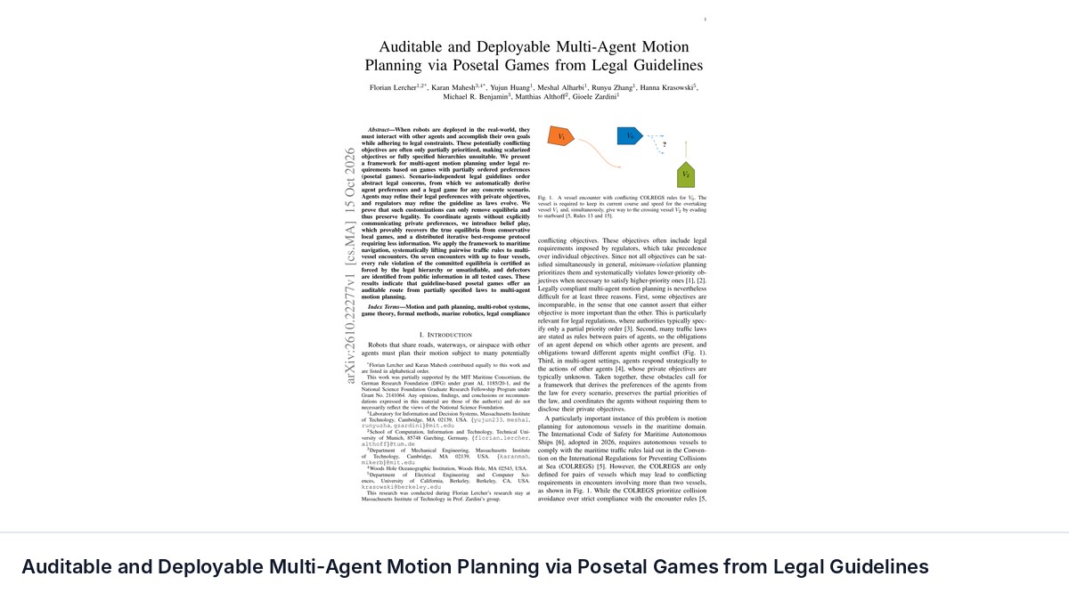 Auditable and Deployable Multi-Agent Motion Planning via Posetal Games from Legal Guidelines