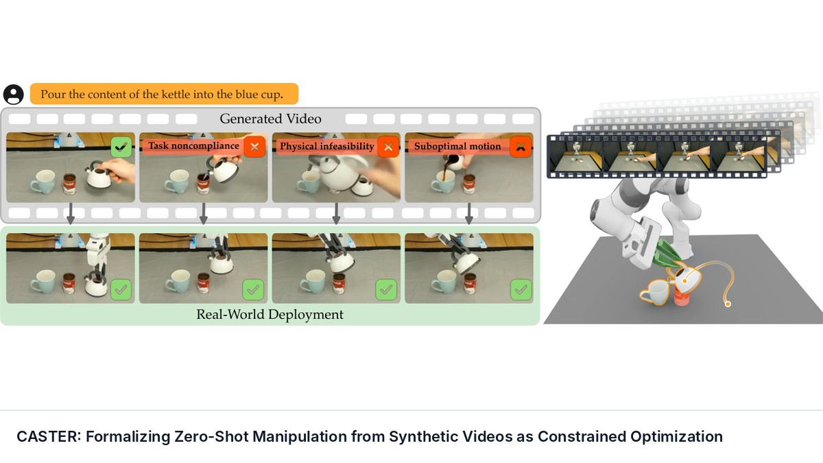 CASTER: Formalizing Zero-Shot Manipulation from Synthetic Videos as Constrained Optimization