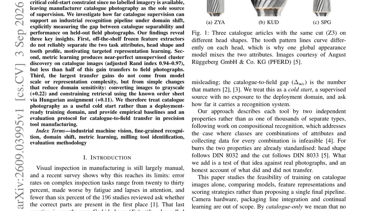 Catalogue Photography as a Cold Start: Toward Deployable Carbide Burr Recognition