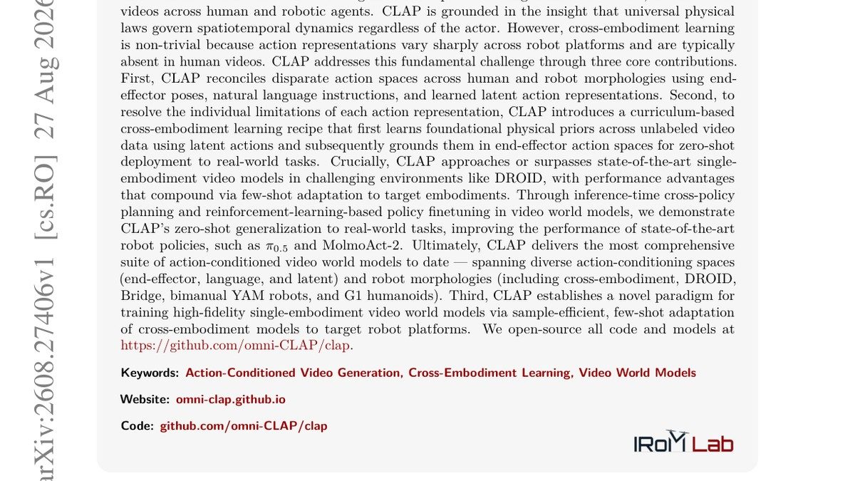 CLAP: Cross-Embodiment Video World Models are Zero-Shot Physical Simulators