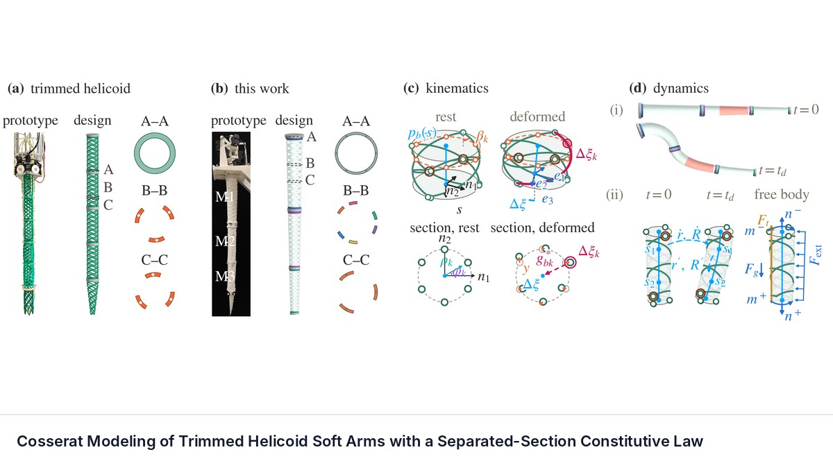 Cosserat Modeling of Trimmed Helicoid Soft Arms with a Separated-Section Constitutive Law