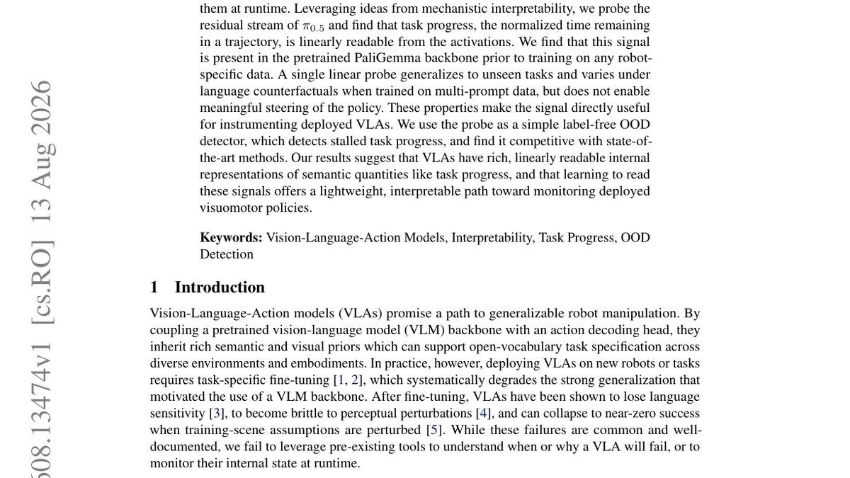 Decoding Task Progress from VLA Representations