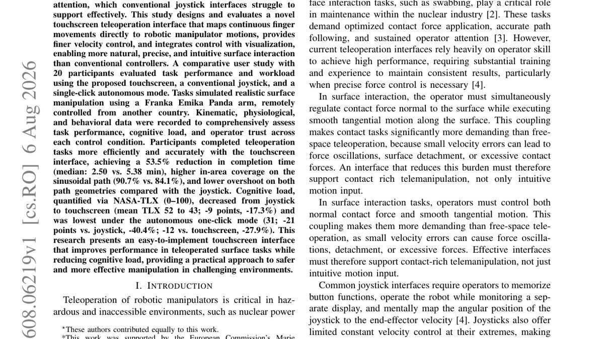 Design and Evaluation of a Touchscreen-Based Teleoperation Interface for Robotic Manipulators