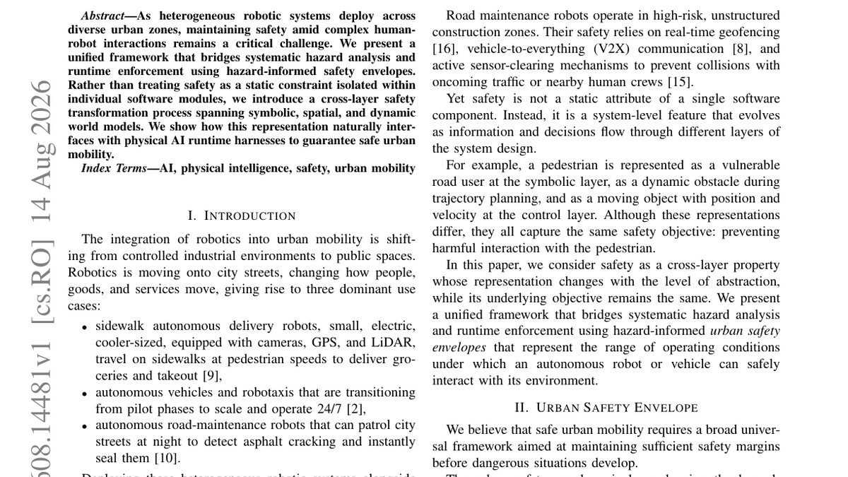 Ensuring Safe Physical AI in Urban Mobility via Hazard-Informed Synthesized Envelopes