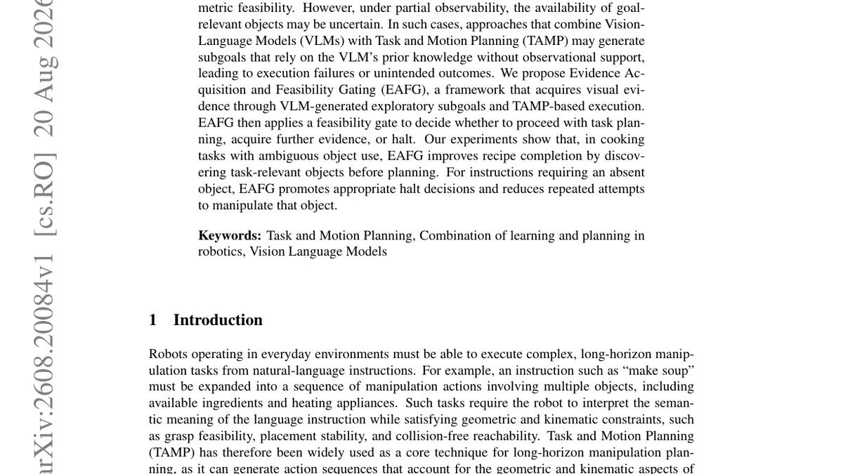 Evidence-Gated Task and Motion Planning with Vision-Language Models