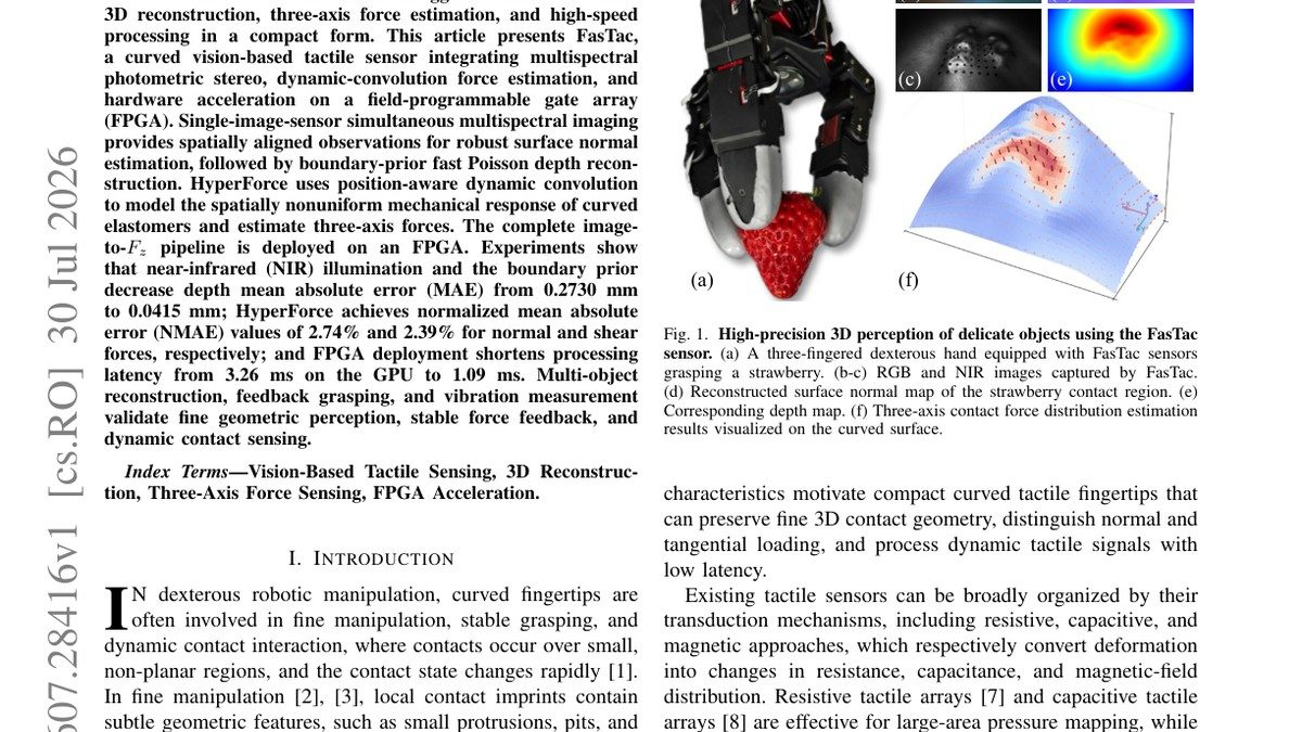 FasTac: A Curved Multispectral Vision-Based Tactile Sensor for High-Speed High-Precision 3D Shape and Force Perception