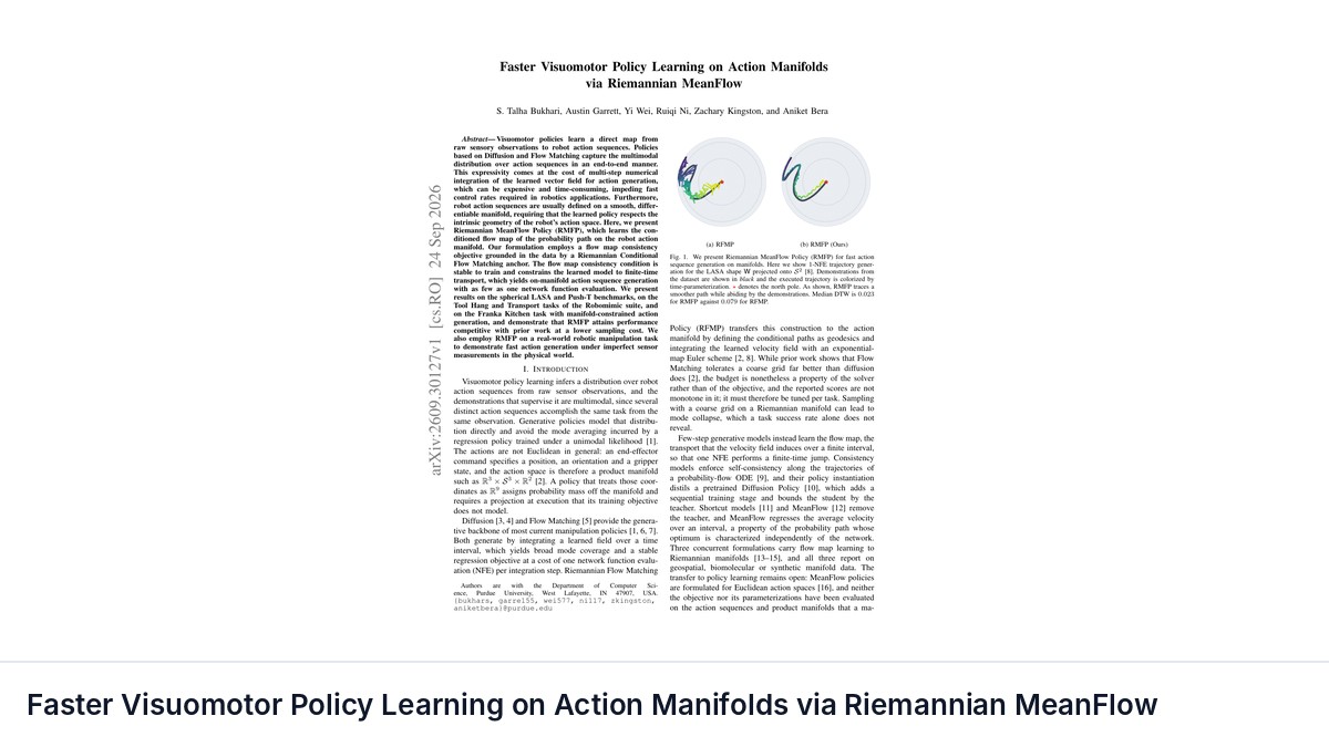 Faster Visuomotor Policy Learning on Action Manifolds via Riemannian MeanFlow