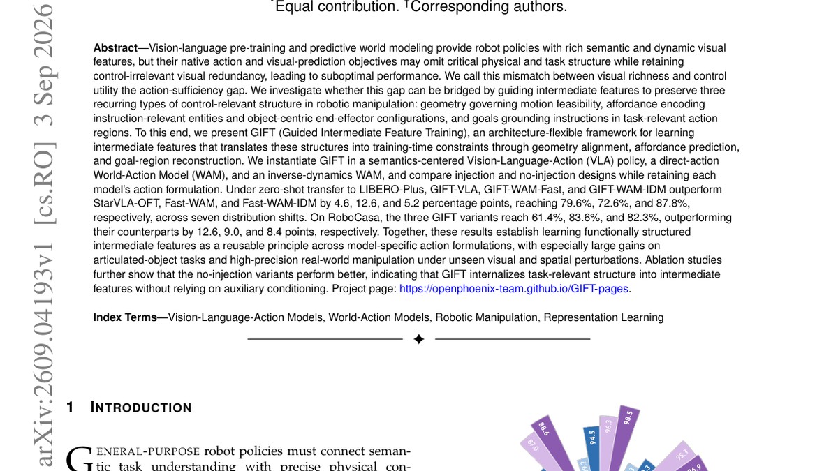 GIFT: Guided Intermediate Feature Training via Action-Oriented Structural Supervision for Robotic Manipulation