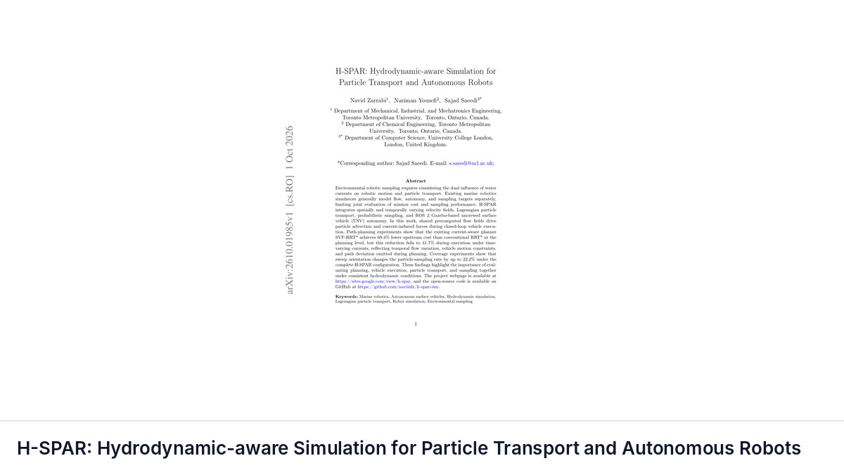 H-SPAR: Hydrodynamic-aware Simulation for Particle Transport and Autonomous Robots