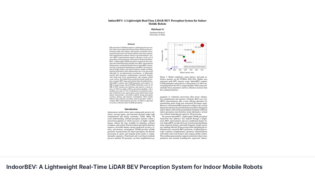 IndoorBEV: A Lightweight Real-Time LiDAR BEV Perception System for Indoor Mobile Robots