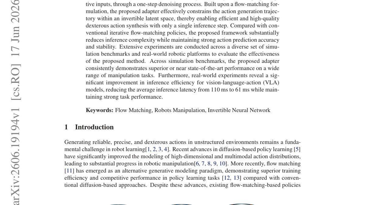 Invertible Neural Network Adapter for One-Step Flow Matching in Robot Manipulation