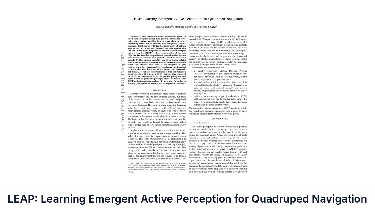 LEAP: Learning Emergent Active Perception for Quadruped Navigation