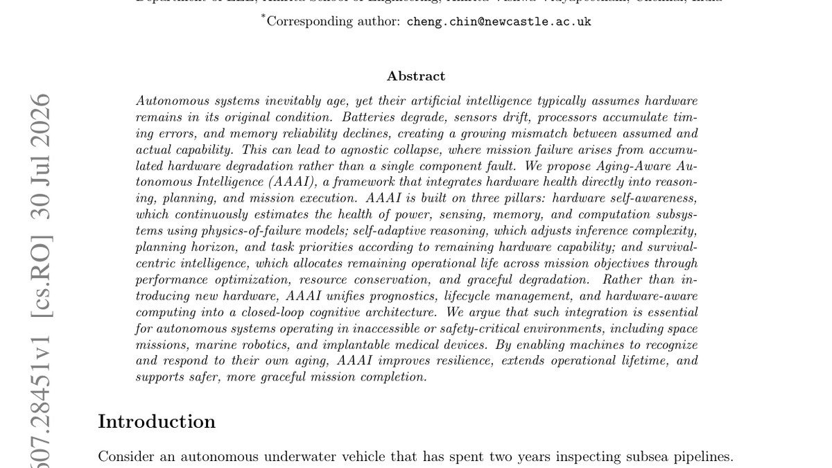 Machines that know they are aging: a framework for hardware-aware autonomous intelligence