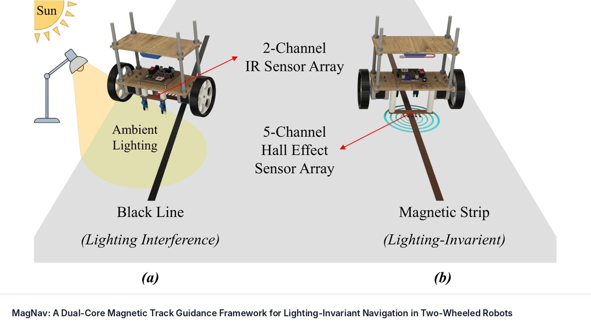MagNav: A Dual-Core Magnetic Track Guidance Framework for Lighting-Invariant Navigation in Two-Wheeled Robots