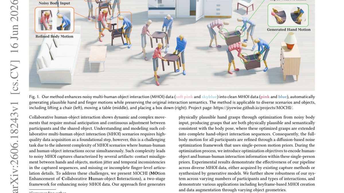 MOCHI: Motion Enhancement of Collaborative Human-object Interactions