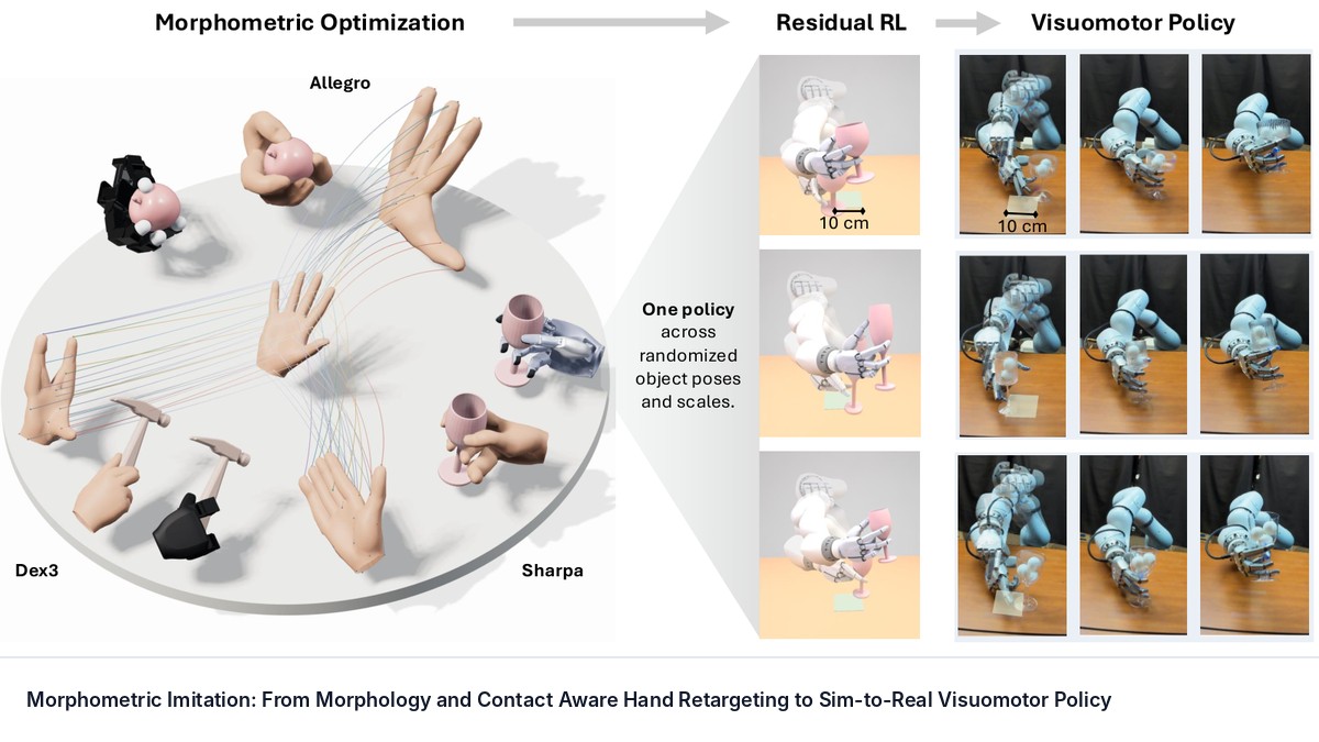 Morphometric Imitation: From Morphology and Contact Aware Hand Retargeting to Sim-to-Real Visuomotor Policy