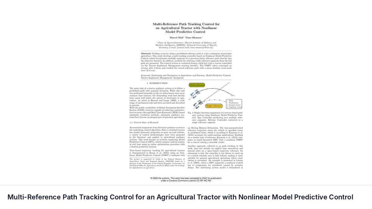 Multi-Reference Path Tracking Control for an Agricultural Tractor with Nonlinear Model Predictive Control