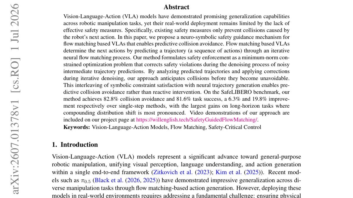 Neuro-Symbolic Safety Guidance for Vision-Language-Action Models via Constrained Flow Matching