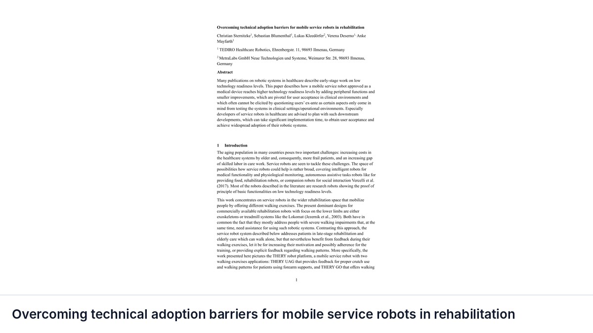 Overcoming technical adoption barriers for mobile service robots in rehabilitation