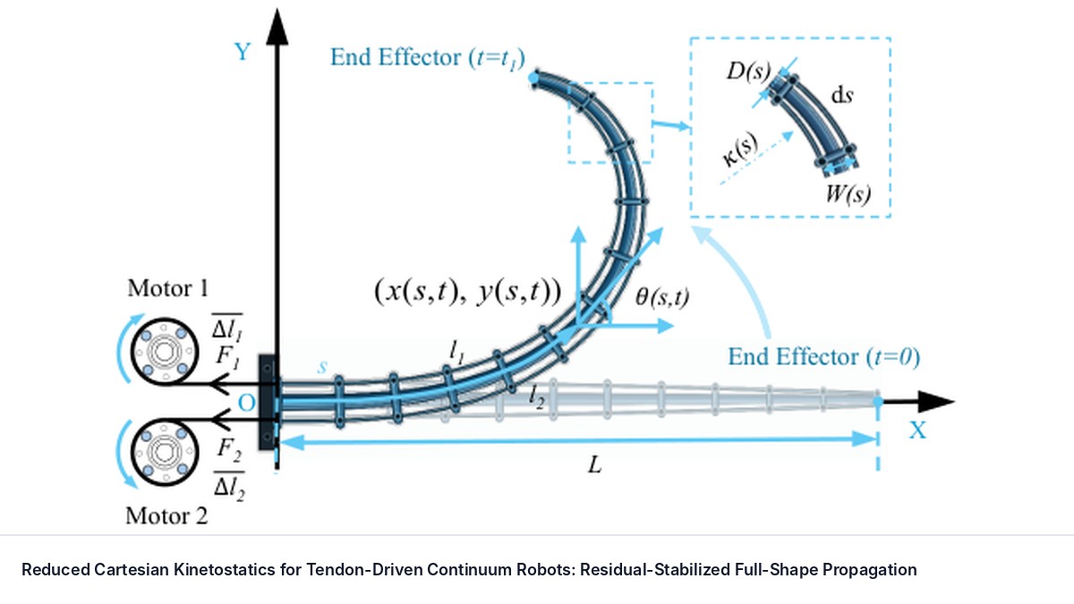 Reduced Cartesian Kinetostatics for Tendon-Driven Continuum Robots: Residual-Stabilized Full-Shape Propagation