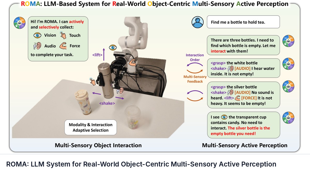 ROMA: LLM System for Real-World Object-Centric Multi-Sensory Active Perception