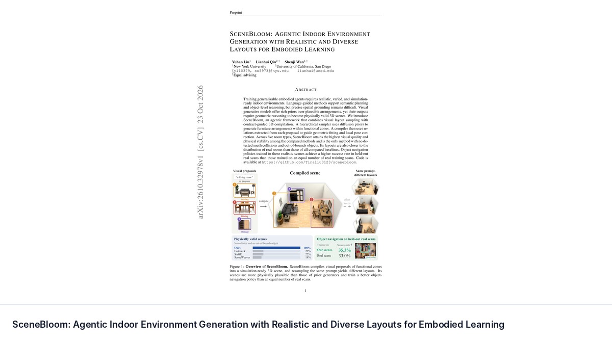 SceneBloom: Agentic Indoor Environment Generation with Realistic and Diverse Layouts for Embodied Learning