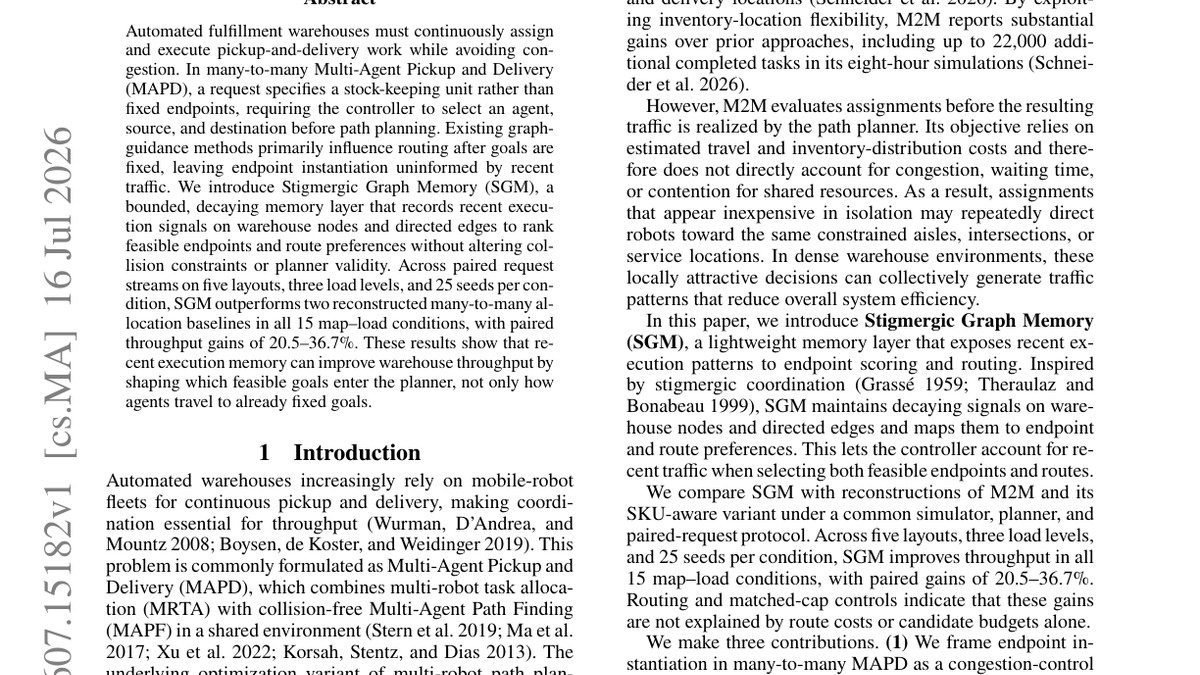 Stigmergic Graph Memory: An Environment-Aware Approach for Many-to-Many Multi-Agent Pickup and Delivery