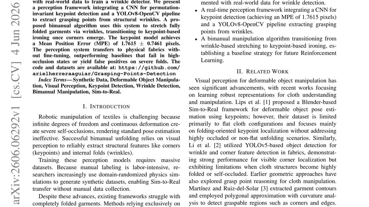 Synthetic Data Generation and Vision-based Wrinkle and Keypoint Detection for Bimanual Cloth Manipulation