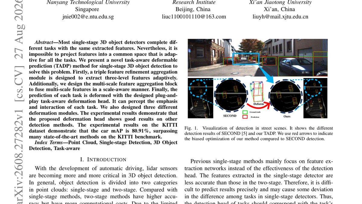 TADP: Task-Aware Deformable Prediction for Single-Stage 3D Object Detection