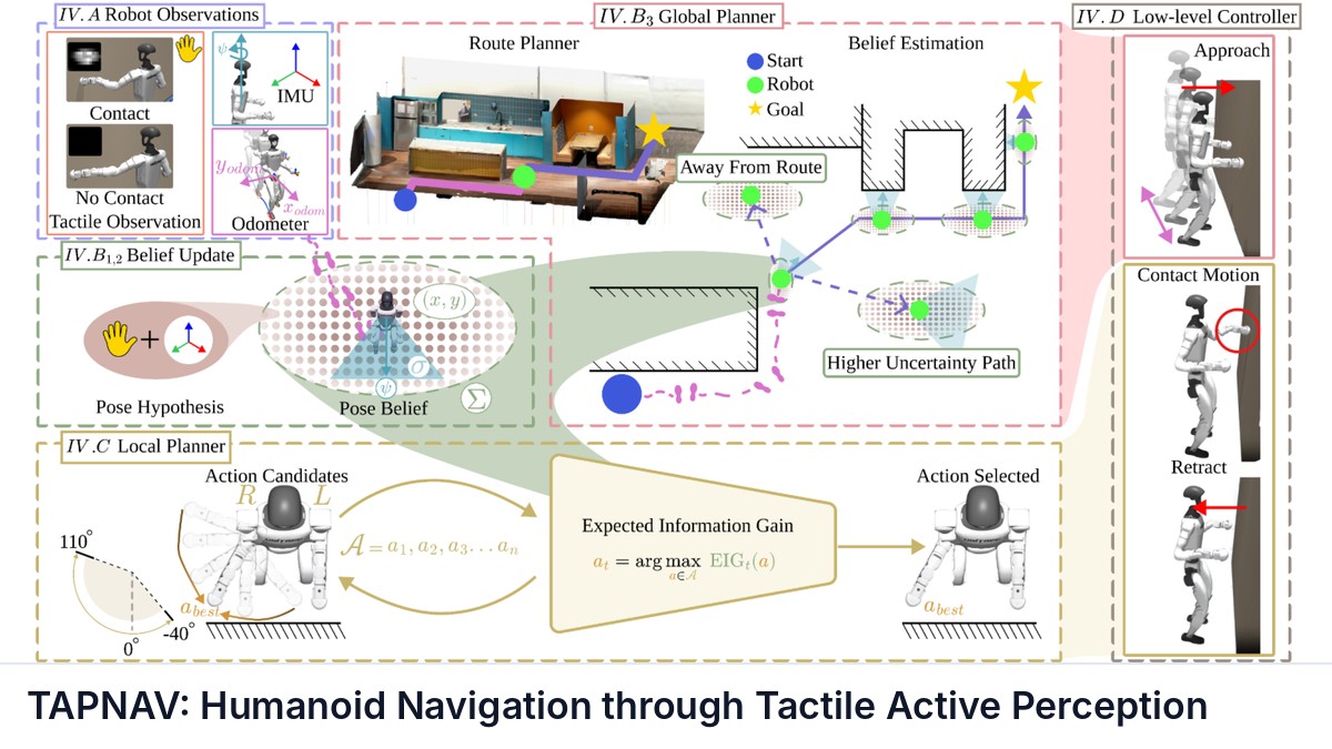 TAPNAV: Humanoid Navigation through Tactile Active Perception
