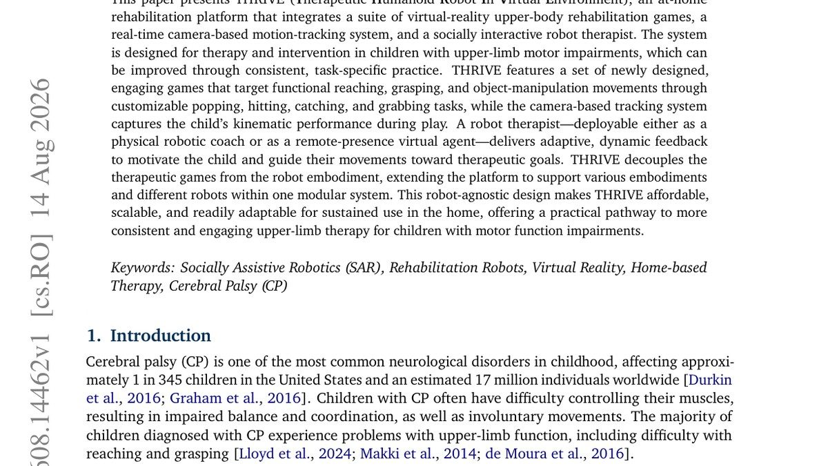 THRIVE: Therapeutic Humanoid Robot In Virtual Environment